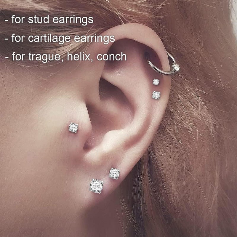 PunkTracker 16g/18g/20g Titanium Steel Threadless Flat Back Cartilage Earrings for Helix/Tragus/Conch/Daith/Earlobe - Nose Studs Lip Rings Labret Monroe Piercing Jewelry for Women Men 2PCS - Image 3